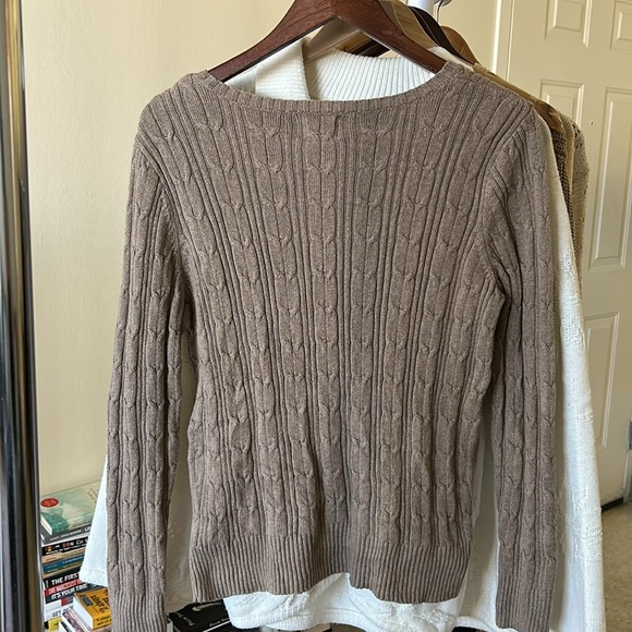 Cotton Cable Knit V-Neck Sweater - Brown - Picture 4 of 5